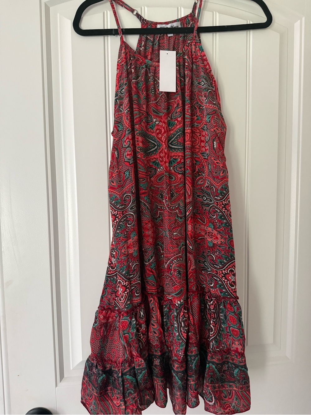 Red Paisley Dress with Tiered Hem
